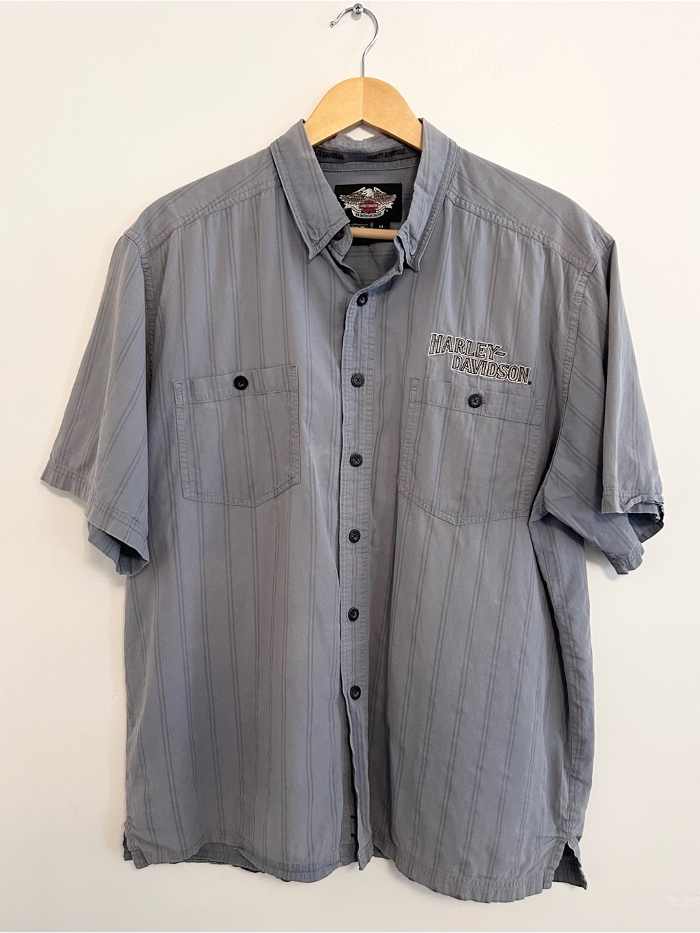 Harley-Davidson Men's Short Sleeve Button-Up Shirt in Gray XL